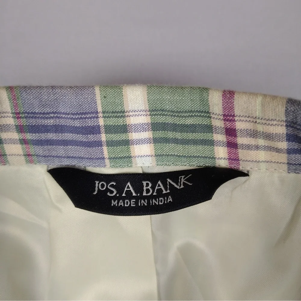 Jos A Bank Sport Coat Mens 46R 100% Cotton Madras Plaid Blazer Multicolor
